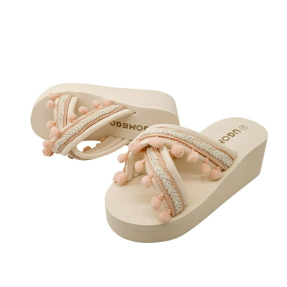Utoimkio Flat Sandals for Women Summer Women's Summer Ball Beach Shoes Beach Wedge Heels with Thick Soles Flip Flops