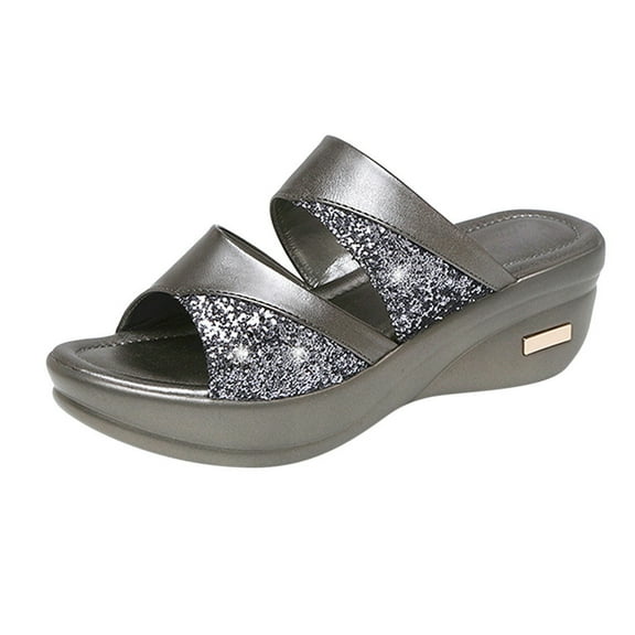 Utoimkio Slide Sandals for Women Women's Summer Solid Peep Toe Casual Wedge Platform Shoes Ladies Sandals