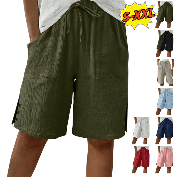 Utoimkio Straight Leg Lounge Shorts for Women Elastic Waist Drawstring Split Side Sport Shorts Summer Casual Outdoor Knee Length Sweatpants with Pockets Size S-XXL