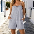 thumbnail image 1 of Utoimkio Striped Spaghetti Strap Romper Shorts for Women with Ruffled Neckline and Pockets, 1 of 8