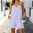 thumbnail image 1 of Utoimkio Striped Spaghetti Strap Romper Shorts for Women with Ruffled Neckline and Pockets, 1 of 8