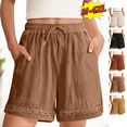 thumbnail image 1 of Utoimkio Summer Linen Shorts for Women Casual Drawstring Beach Shorts High Waisted Shorts with Pockets Size M-4XL, 1 of 9