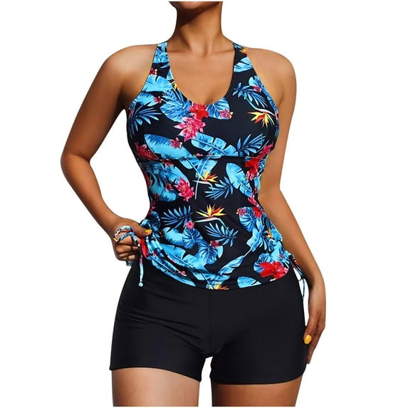 VerPetridure Tankini Bathing Suits for Women Tummy Control Two Piece Swimsuits Floral Print Tank Top with Boyshorts Modest Sports Swimming Suits