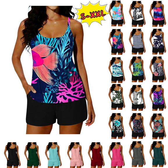 Utoimkio Tankini Swimsuits for Women Floral Print Two Piece Modest Bathing Suits for Women Tummy Control Vacation Beach Swimwear with Boyshorts Size S-XXL