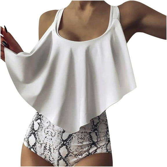 VerPetridure Tankini Swimsuits for Women Plus Size Ruffled Tummy Control Two Piece Bathing Suits Floral Print Tank Top with Boyshorts Modest Sports Swimming Suits