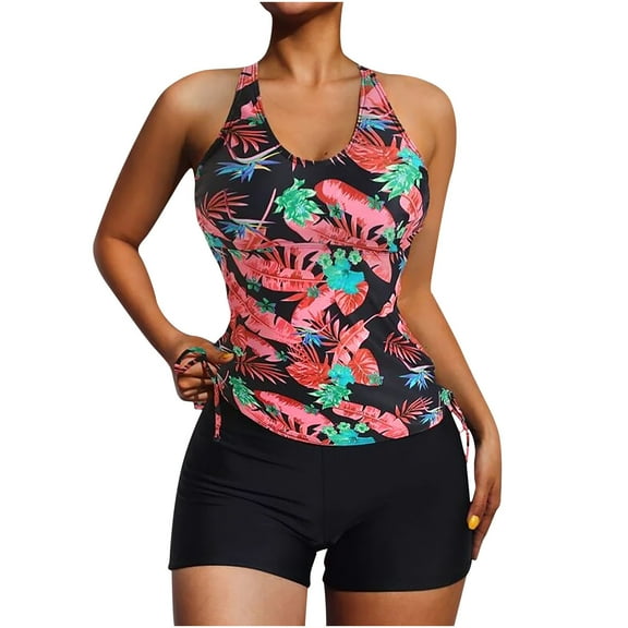 VerPetridure Tankini Swimsuits for Women Tummy Control Two Piece Bathing Suits Floral Print Tank Top with Boyshorts Modest Sports Swimming Suits