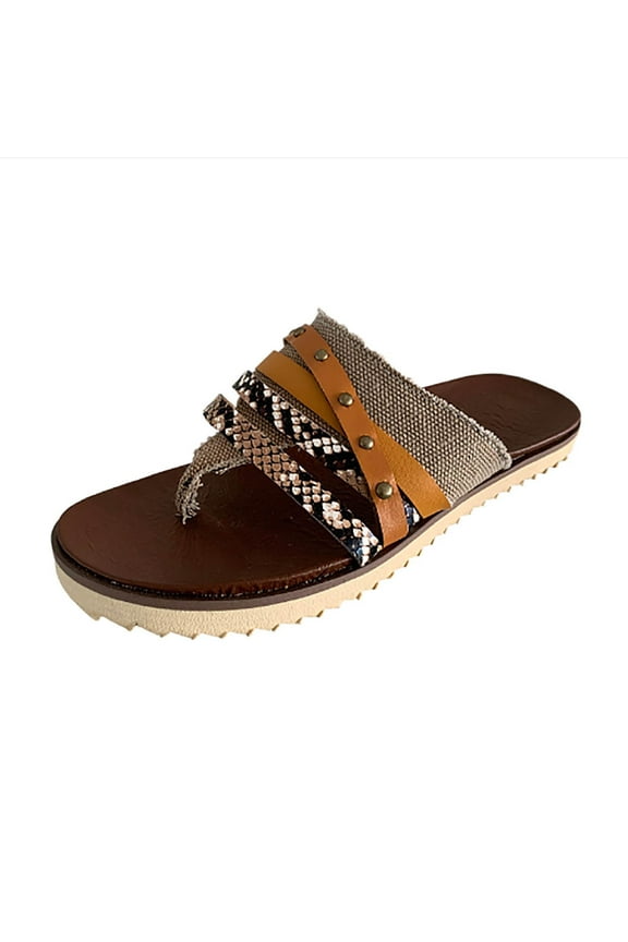 Flat Sandals for Women Under $10 Summer Ladies Slippers Sandals Casual Women's Shoes Snake Pattern Color Matching Flip Flops Slippers