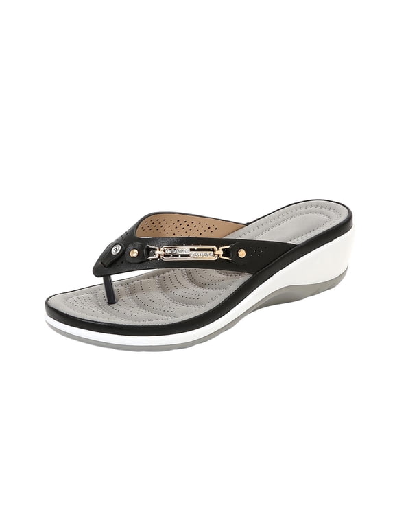 Thong Flip Flops Sandals for Women Summer Casual Wedge Sandals for Women with Arch Support Summer Casual Walking Shoes