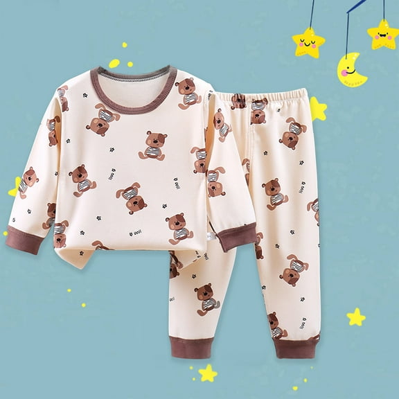 Utoimkio Toddler Baby Boy Girls Cute Print Pajama Set Kids Long Sleeve Crewneck Pullover Tops & Pjs Pants Set Fall Winter Sleepwear Clothes