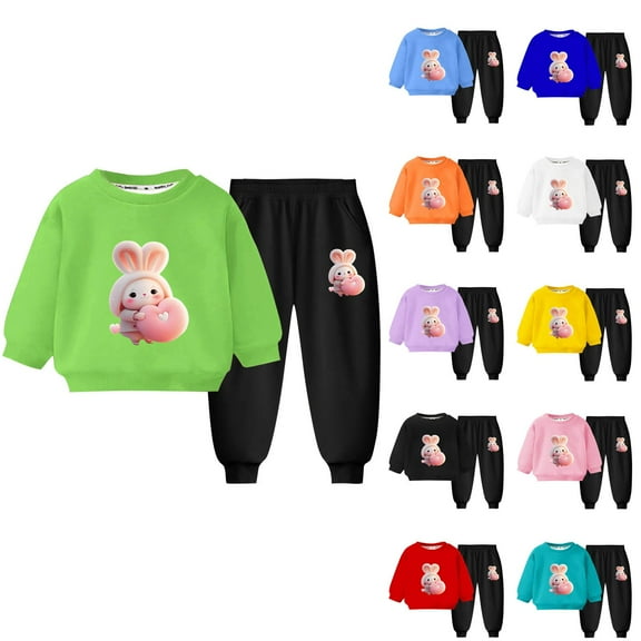 Utoimkio Toddler Baby Boy Girls Cute Rabbit Print Fall Outfits Long Sleeve Sweatshirt & Jogger Pants Set 2Pcs Fall Winter Clothes