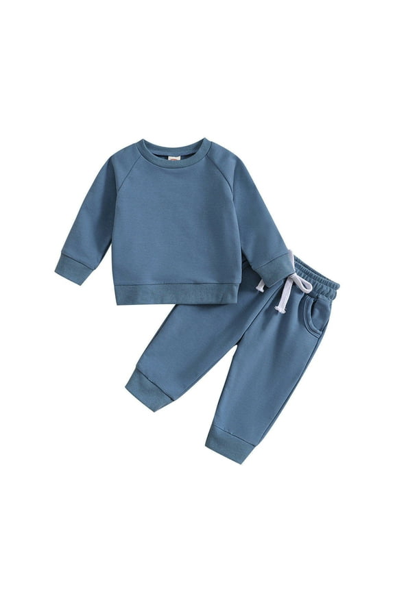 Toddler Baby Boy Girls Fall Winter Clothes Solid Color Crewneck Sweatshirt & Joggers Pants Fall Outfits Set