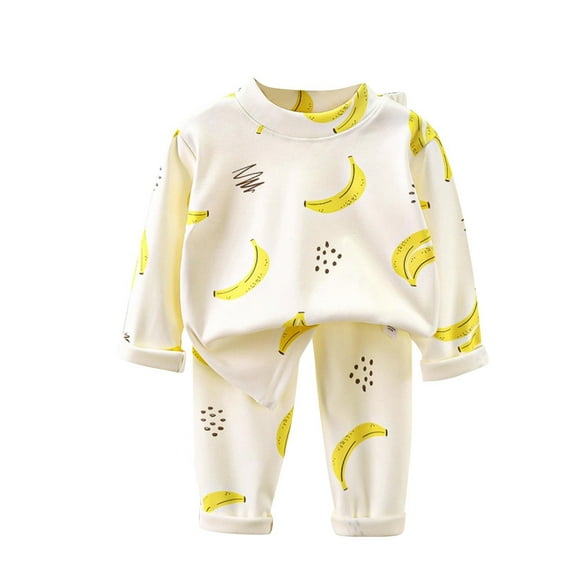 Utoimkio Toddler Baby Boy Girls Pajama Set Kids Cute Banana Print Long Sleeve Crewneck Pullover Tops & Pjs Pants Set Fall Winter Sleepwear Clothes
