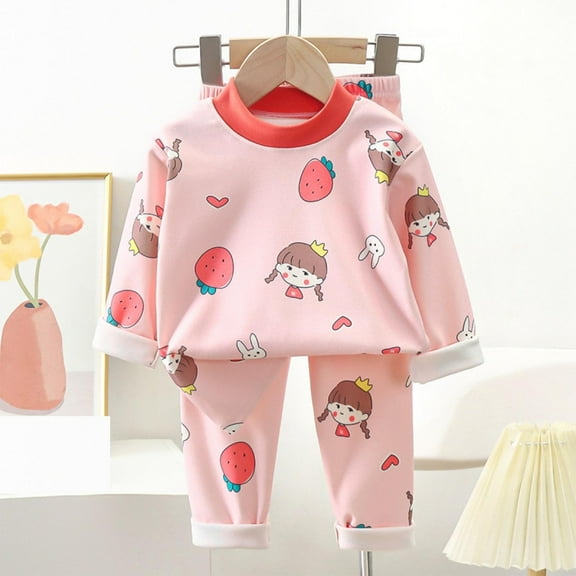 Utoimkio Toddler Baby Boy Girls Pajama Set Kids Cute Strawberry Print Long Sleeve Crewneck Pullover Tops & Pjs Pants Set Fall Winter Sleepwear Clothes