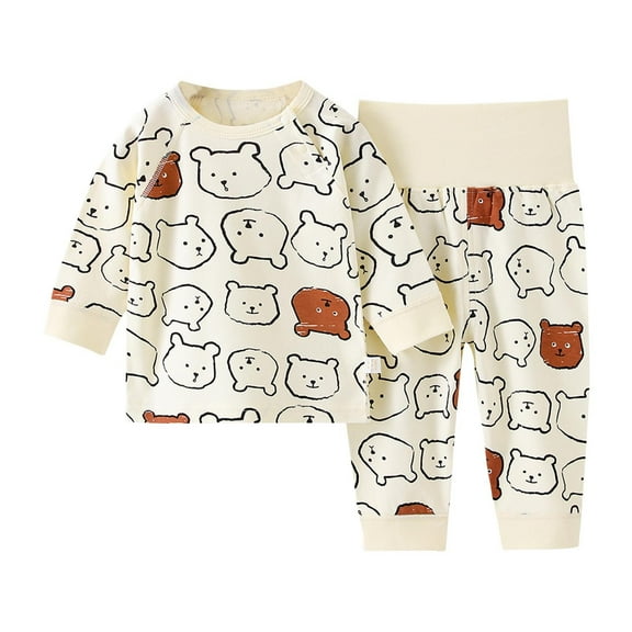 Utoimkio Toddler Baby Boy Girls Warm Pajama Set Kids Cute Bear Print Long Sleeve Crewneck Pullover Tops & Pjs Pants Set Fall Winter Sleepwear Clothes