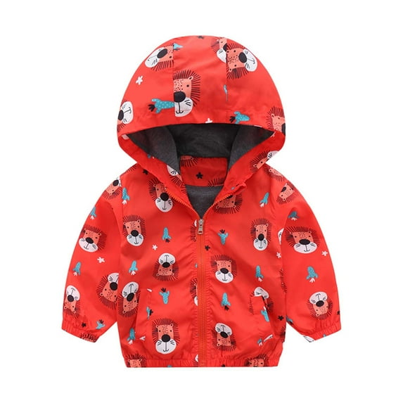 Utoimkio Toddler Baby Boys Girls Hooded Jackets Spring Fall Cartoon Print Coat Lightweight Windproof Outwear Kids Zipper Up Hooded Jackets for Kids 1-6 Years