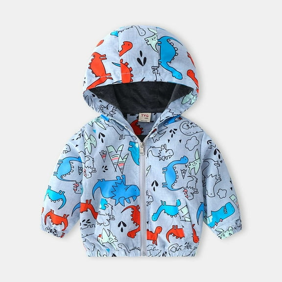 Utoimkio Toddler Baby Boys Girls Hooded Jackets Spring Fall Cartoon Print Coat Lightweight Windproof Outwear Kids Zipper Up Hooded Jackets for Kids 1-6 Years