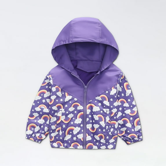 Utoimkio Toddler Baby Boys Girls Hooded Jackets Spring Fall Cartoon Print Coat Lightweight Windproof Outwear Kids Zipper Up Hooded Jackets for Kids 3-9 Years
