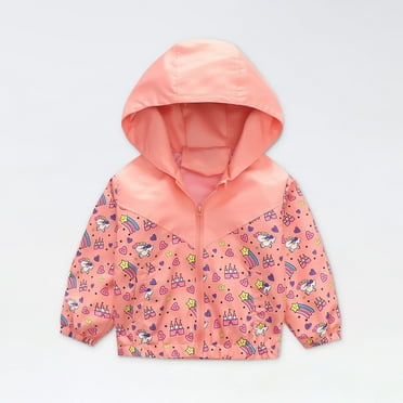 Utoimkio Toddler Baby Boys Girls Hooded Jackets Spring Fall Cartoon Print Coat Lightweight Windproof Outwear Kids Zipper Up Hooded Jackets for Kids 3-9 Years