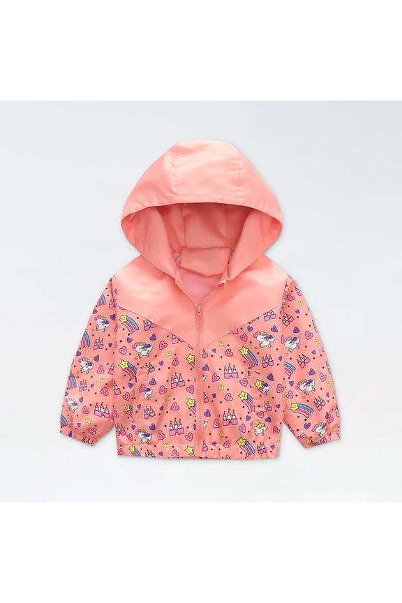 Toddler Baby Boys Girls Hooded Jackets Spring Fall Cartoon Print Coat Lightweight Windproof Outwear Kids Zipper Up Hooded Jackets for Kids 3-9 Years