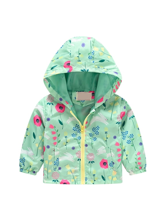 Toddler Baby Boys Girls Hooded Jackets Spring Fall Cartoon Print Coat Lightweight Windproof Outwear Kids Zipper Up Hooded Jackets