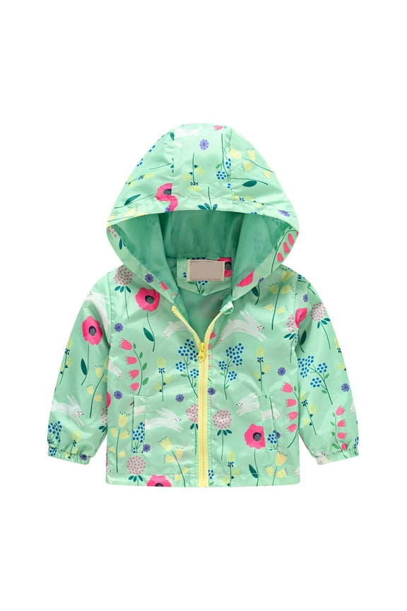 Toddler Baby Boys Girls Hooded Jackets Spring Fall Cartoon Print Coat Lightweight Windproof Outwear Kids Zipper Up Hooded Jackets