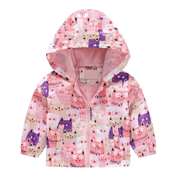 Utoimkio Toddler Baby Boys Girls Hooded Jackets Spring Fall Cartoon Print Coat Lightweight Windproof Outwear Kids Zipper Up Hooded Jackets