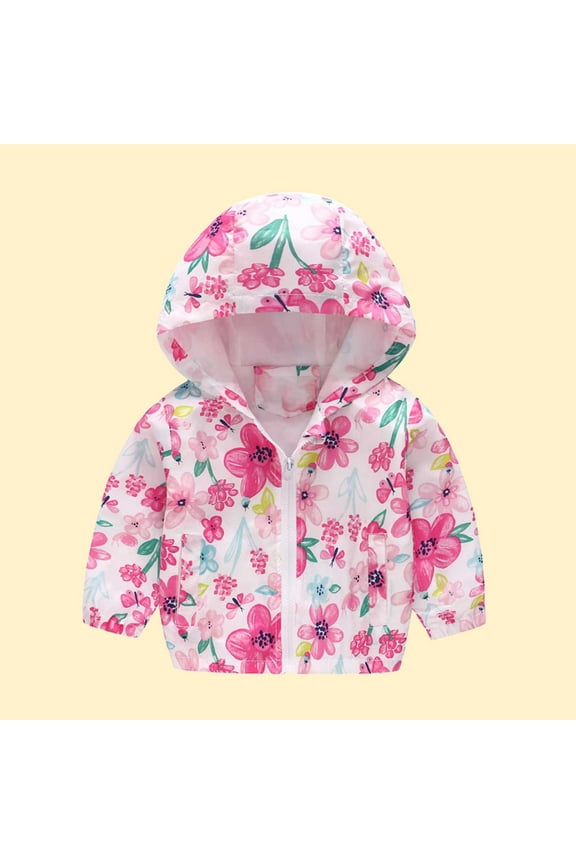 Toddler Baby Boys Girls Hooded Jackets Spring Fall Floral Print Coat Lightweight Windproof Outwear Kids Zipper Up Hooded Jackets for Kids 2-7 Years