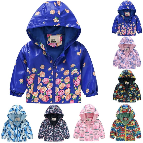 Utoimkio Toddler Baby Boys Girls Hooded Jackets Spring Fall Floral Print Coat Lightweight Windproof Outwear Kids Zipper Up Hooded Jackets for Kids 2-8 Years