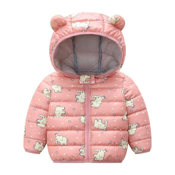 Utoimkio Toddler Baby Boys Girls Winter Hooded Coats Lightweight Puffer Padded Warm Jacket Bear Hoodies Infant Cartoon Print Outerwear