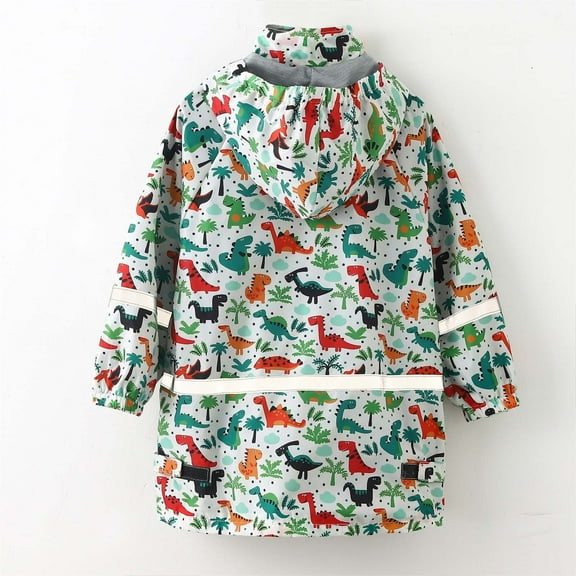 Utoimkio Toddler Baby Boys Girls Zip Up Waterproof Rain Jacket Hooded Trench Coat Kid Lightweight Cartoon Print Long Sleeve Casual Outwear Raincoat Windbreaker Hoodies for Kids 3-11 Years