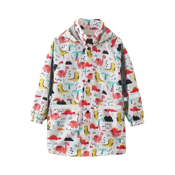 Utoimkio Toddler Baby Boys Girls Zipper Up Waterproof Rain Jacket Hooded Trench Coat Kids Lightweight Cartoon Print Long Sleeve Casual Outwear Raincoat Windbreaker Hoodies for Kids 3-11 Years