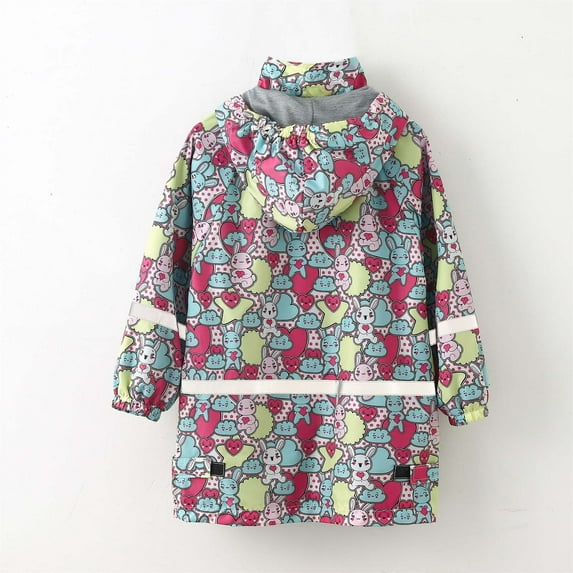 Utoimkio Toddler Baby Boys Girls Zipper Up Waterproof Rain Jacket Hooded Trench Coat Kids Lightweight Cartoon Print Long Sleeve Casual Outwear Raincoat Windbreaker Hoodies for Kids 3-11 Years