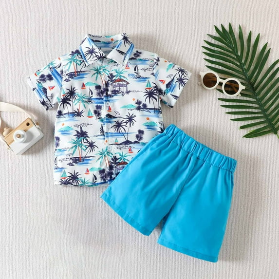 Utoimkio Toddler Baby Boys Summer Clothes Short Sleeve Button Down Shirt Tops+Short Pants Two Piece Summer Outfit Set for Boys 1-5 Years