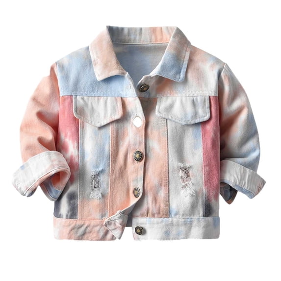 Utoimkio Clearance Little Boys Long Sleeve Button Down Shirts Tie Dye Denim Jackets for Boys Size 6M-7Y