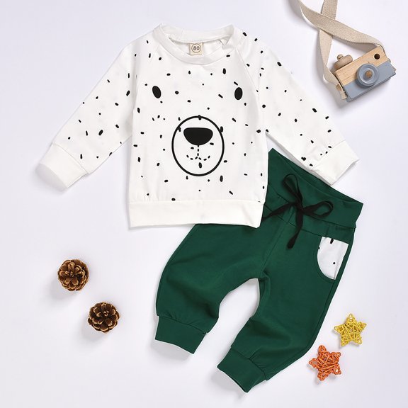 Utoimkio Toddler Baby Girl Boy Fall Winter Clothes Two Piece Outfit Cartoon Print Long Sleeve Sweatshirt Tops Pants