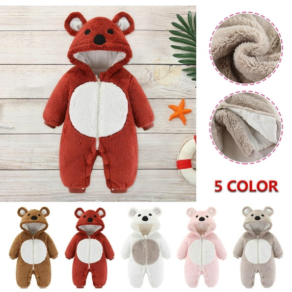 Utoimkio Toddler Baby Girl Boy Fleece Lined Jumpsuits Infant Cute Bear Ear Zipper Up Snowsuit Newborn Hooded Romper Winter Thicken Warm Coat Outwear Winter Clothes Outfits