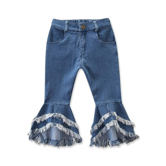 Utoimkio Toddler Baby Girls Flared Jeans Ripped Trousers Bell Bottom Denim Pants Spring Fall Clothes for Kids 2-7 Years