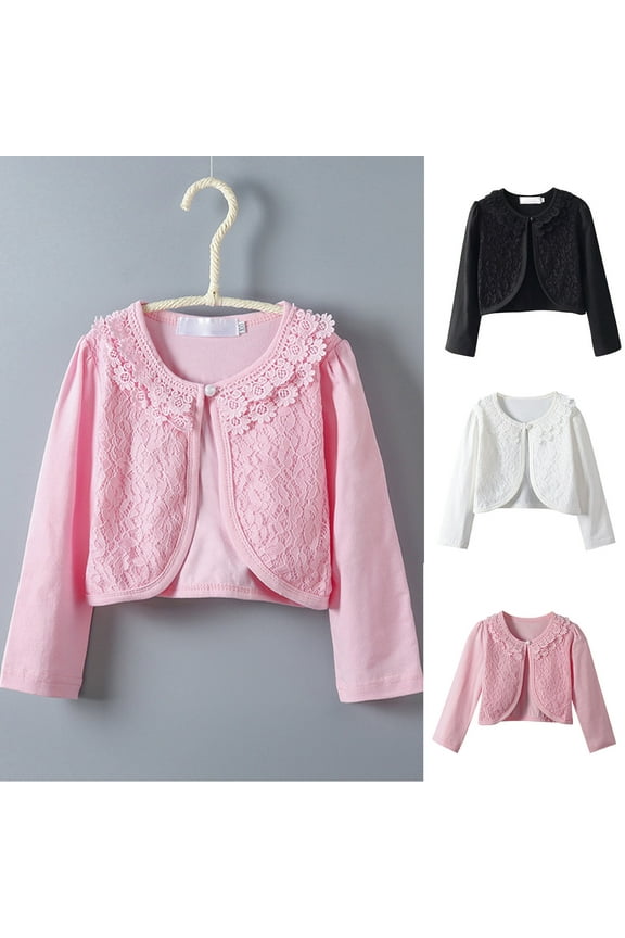 Toddler Baby Girls Knit Cropped Bolero Shrug Lace Cardigan Sweaters Little Kids Long Sleeve Open Front Cardigan Sweater for Kids 2-9 Years