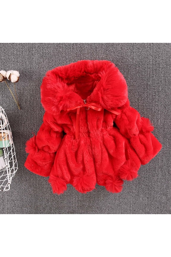 Toddler Baby Girls Plush Hooded Poncho Cape Solid Thicken Warm Cloak Fleece Lined Jacket Coat Snowsuit Winter Warm Coat Outfits for Kids Size 12M-6T
