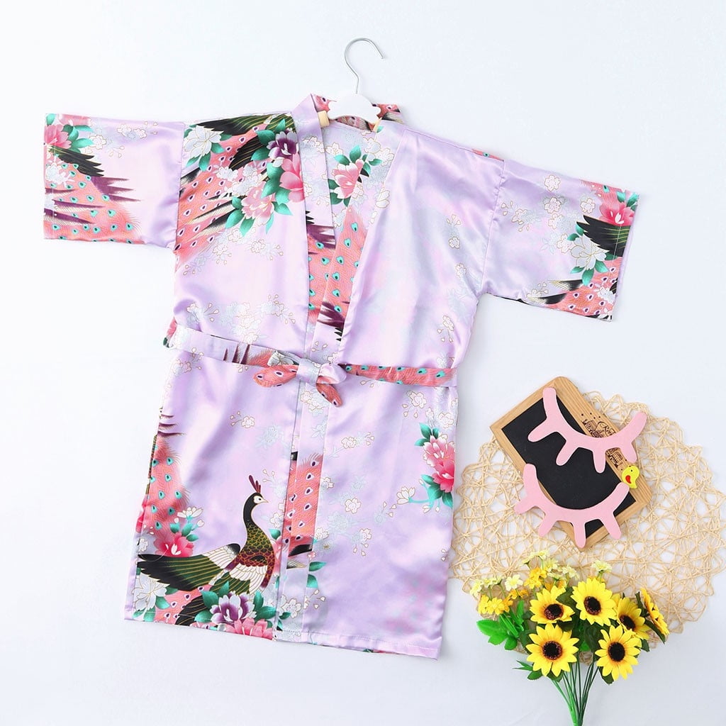 Utoimkio Toddler Baby Girls Satin Floral Kimono Robe Flower Girl Bath ...