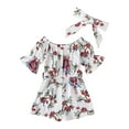 thumbnail image 1 of Utoimkio Toddler Baby Girls Summer Outfits Floral Short Sleeve Jumpsuits+Headband Two Piece Outfits Summer Clothes, 1 of 1
