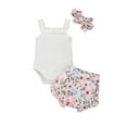 thumbnail image 1 of Utoimkio Toddler Baby Girls Summer Outfits Fly Sleeve Rompers+Floral Shorts 2Pcs Fall Winter Clothes Set with Headband, 1 of 9