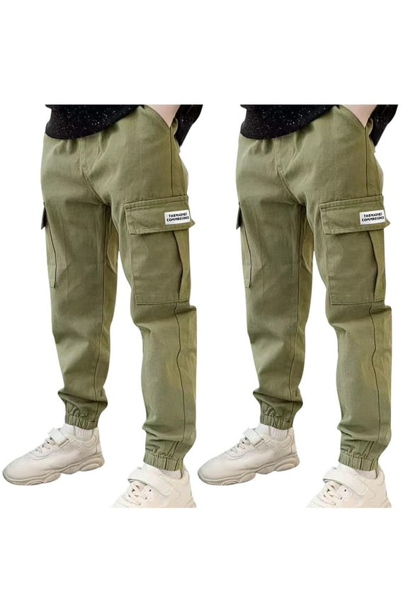 Toddler Boys 2 Pack Pull On Cargo Pants Casual Loose Straight Leg Lounge Pants Size 3-14T