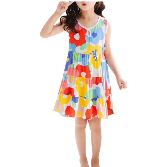 Utoimkio Toddler Girl Dresses Sleeveless Princess Dresses for Girls Infant Toddler Girls Floral Dress Summer Clothes