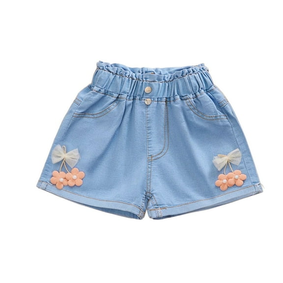 Utoimkio Toddler Girls Bow Print Denim Shorts Casual Jeans Size 4-13T