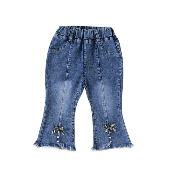 Utoimkio Toddler Girls Flared Denim Pants Elastic Waisted Jeans Size 1-6T