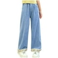 thumbnail image 1 of Utoimkio Toddler Girls Pull On Cargo Denim Pants Casual Loose Wide Leg Lounge Pants Size 5-15T, 1 of 5
