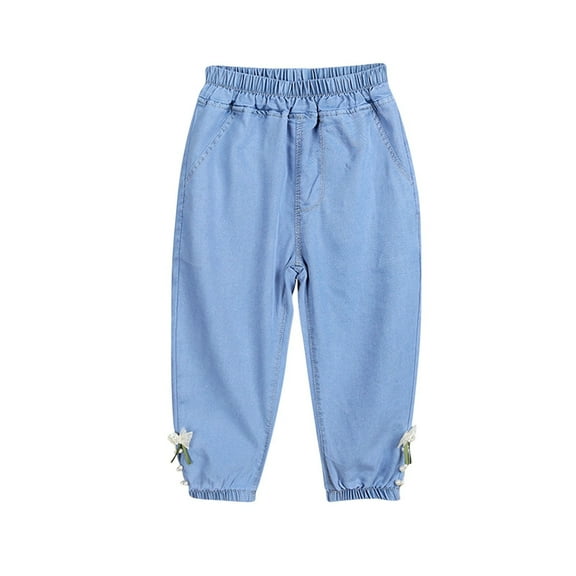 Utoimkio Toddler Girls Straight Leg Denim Pants Elastic Waisted Jeans Size 1-6T