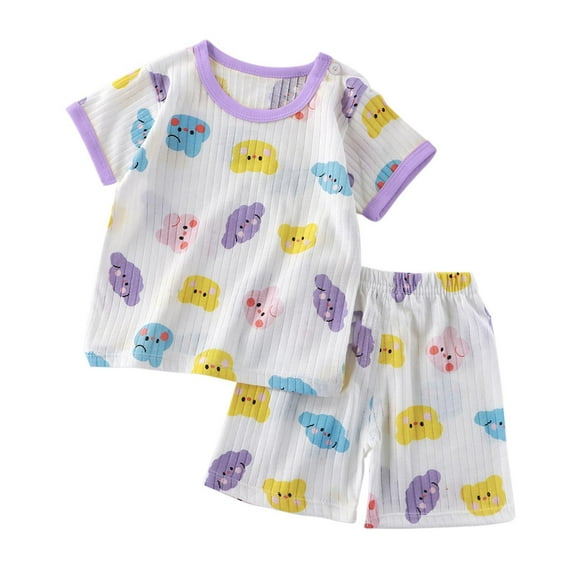Utoimkio Toddler Unisex Summer Pajama Shorts Set Casual Print Short Sleeve Tops and Shorts Two Piece Set Kids Summer Outfits
