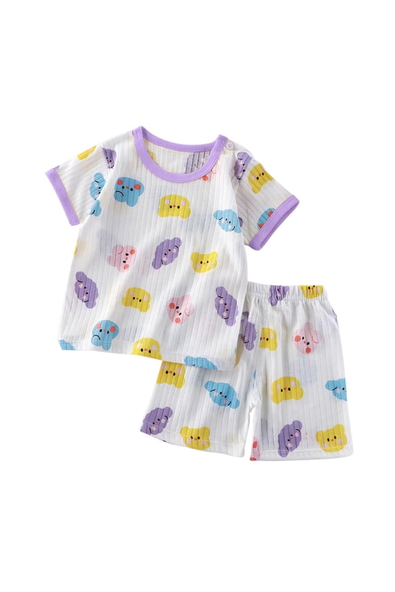 Toddler Unisex Summer Pajama Shorts Set Casual Print Short Sleeve Tops and Shorts Two Piece Set Kids Summer Outfits
